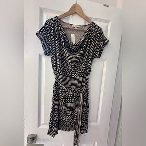 NWT LOFT Black and Cream Patterned Midi Dress - Small